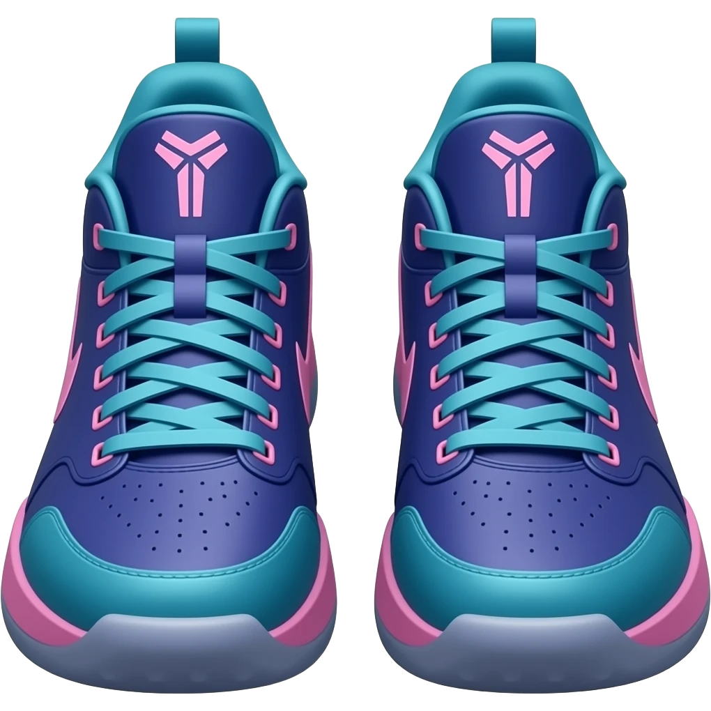 Make dark blue teal and pink Kobe basketball shoes facing me turned a hint with two of them and make sure the Kobe logo is on the tongue emoji