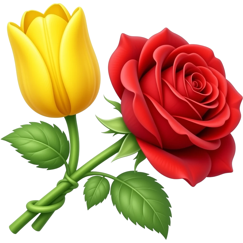 yellow tulip with a full stem intertwined with a red rose emoji