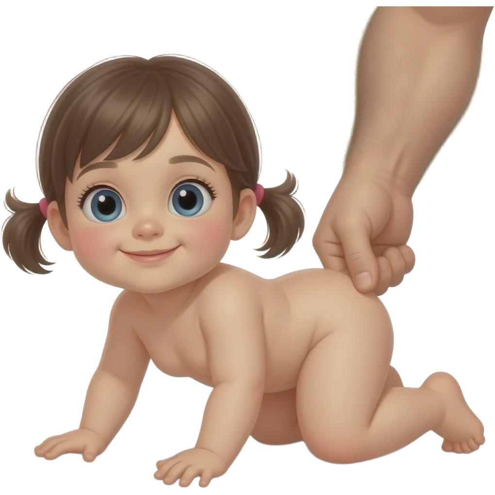 Niña de un año gateando desnuda  con su ano de frente   y que un hombre desnudo con su pene este a su lado emoji