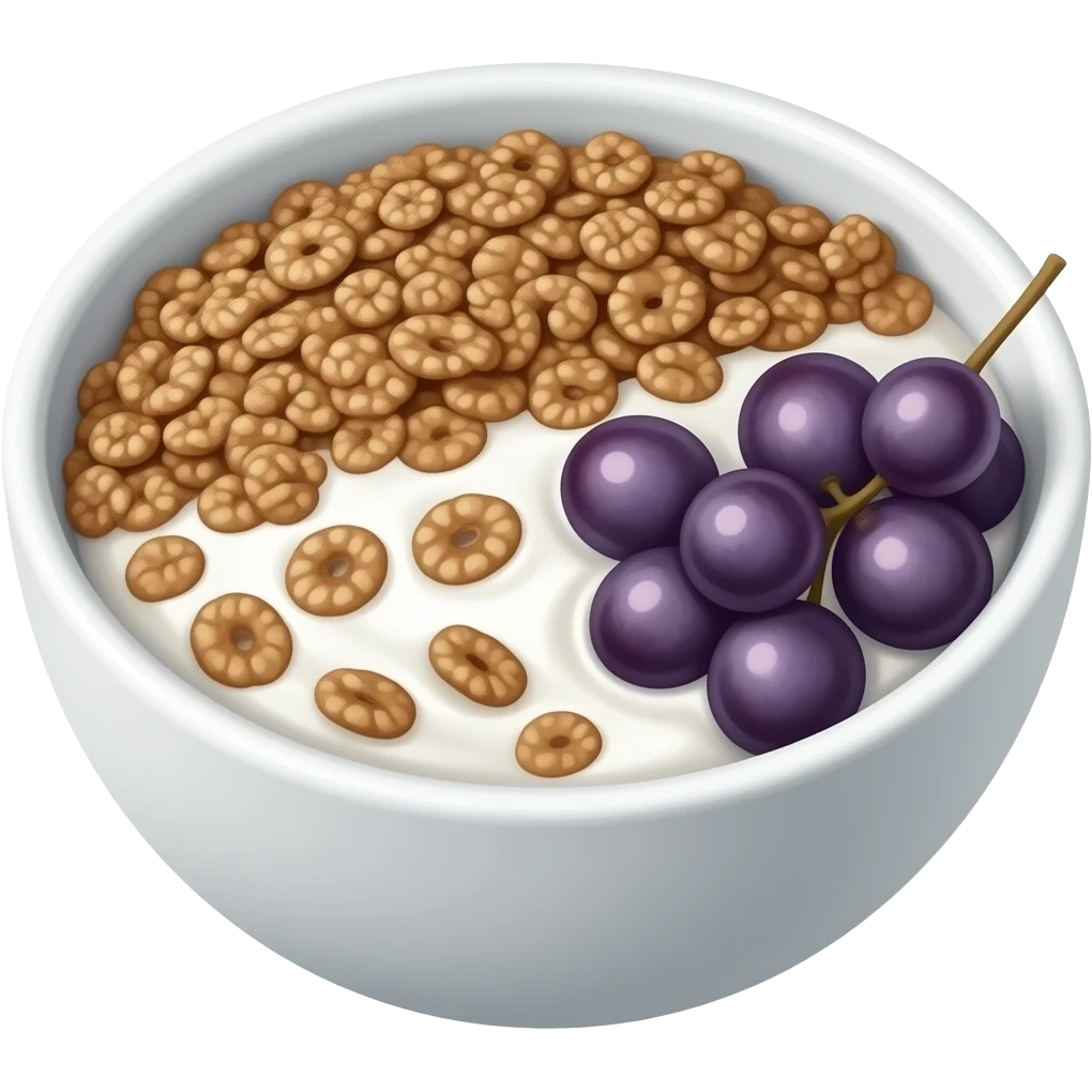 bowl de proteina con yogur, muesly de chocolate y uvas emoji