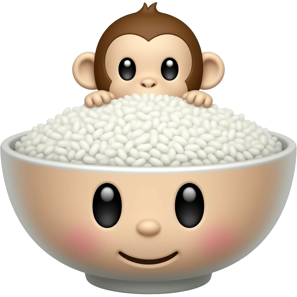 monkey face peeking over a rice bowl emoji | AI Emoji Generator