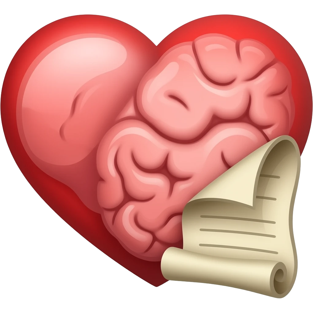 Create an emoji with a heart, brain, and a scroll combined to make it all one idea emoji