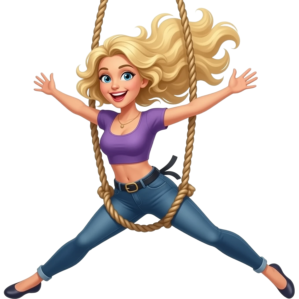 trapeze emoji jumping for joy- white skin color woman no ropes and blonde hair emoji