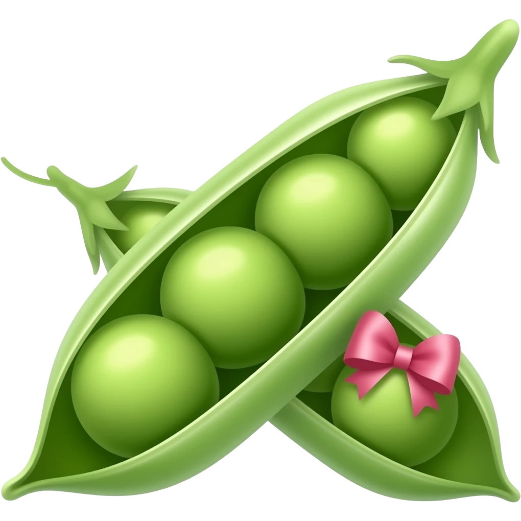 A peas in a pod with a pink bow on one pea emoji