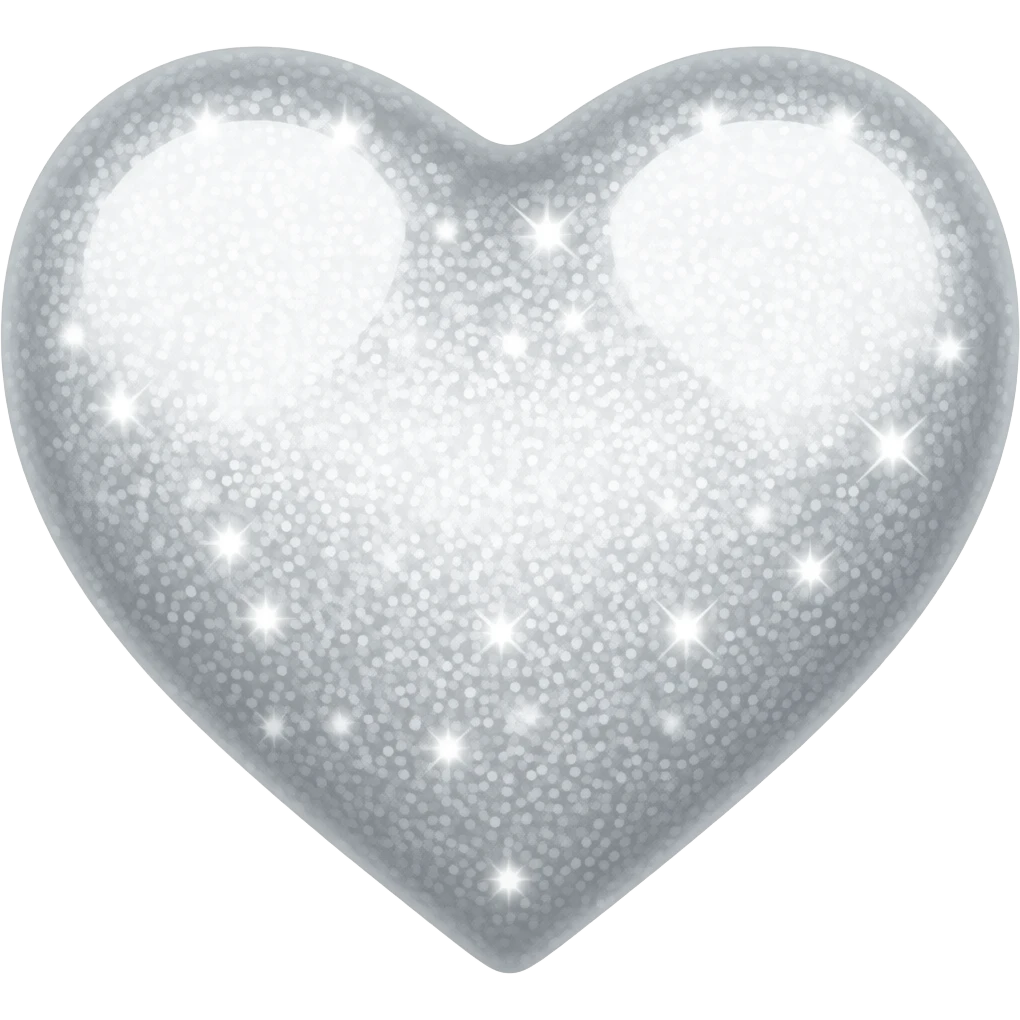 A white glitter, shinning heart with bright sparkles emoji