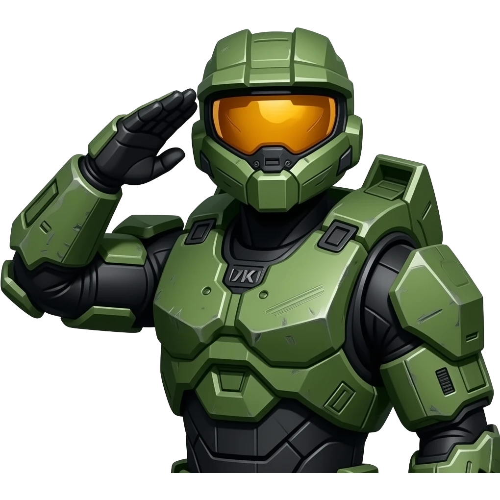master chief from halo doing a militar salute, half sideways position ...