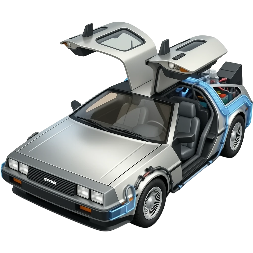 time machine delorean, hyper real, highly detailed emoji