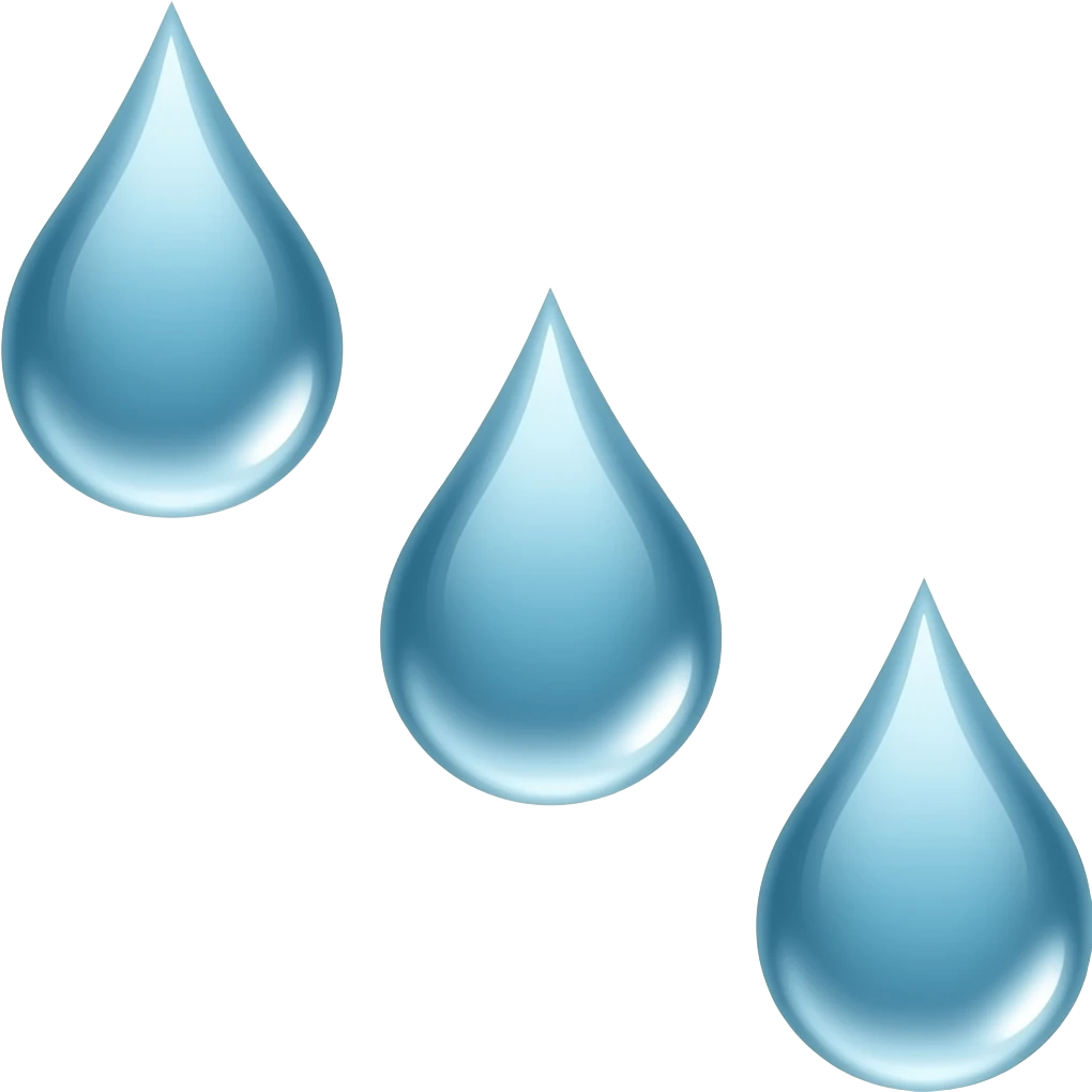three large drops of water (pointing downwards from the upper left corner) emoji
