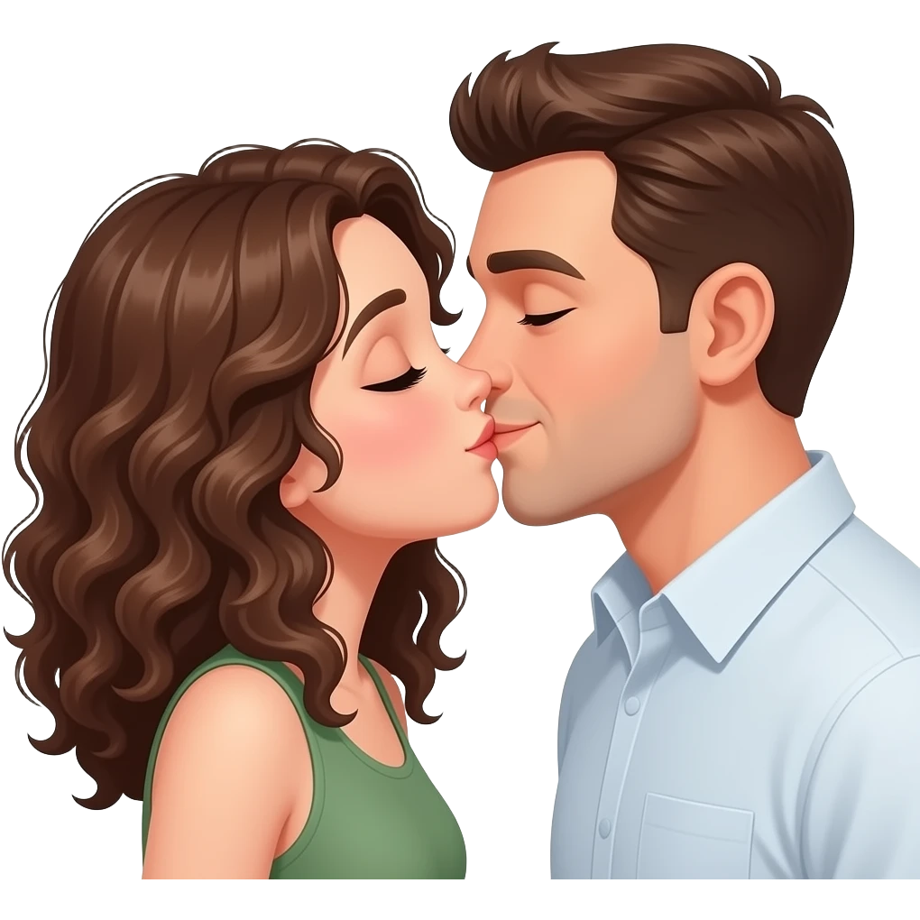 Besos de pareja chica morena con cabello rizado y hombre blanco emoji