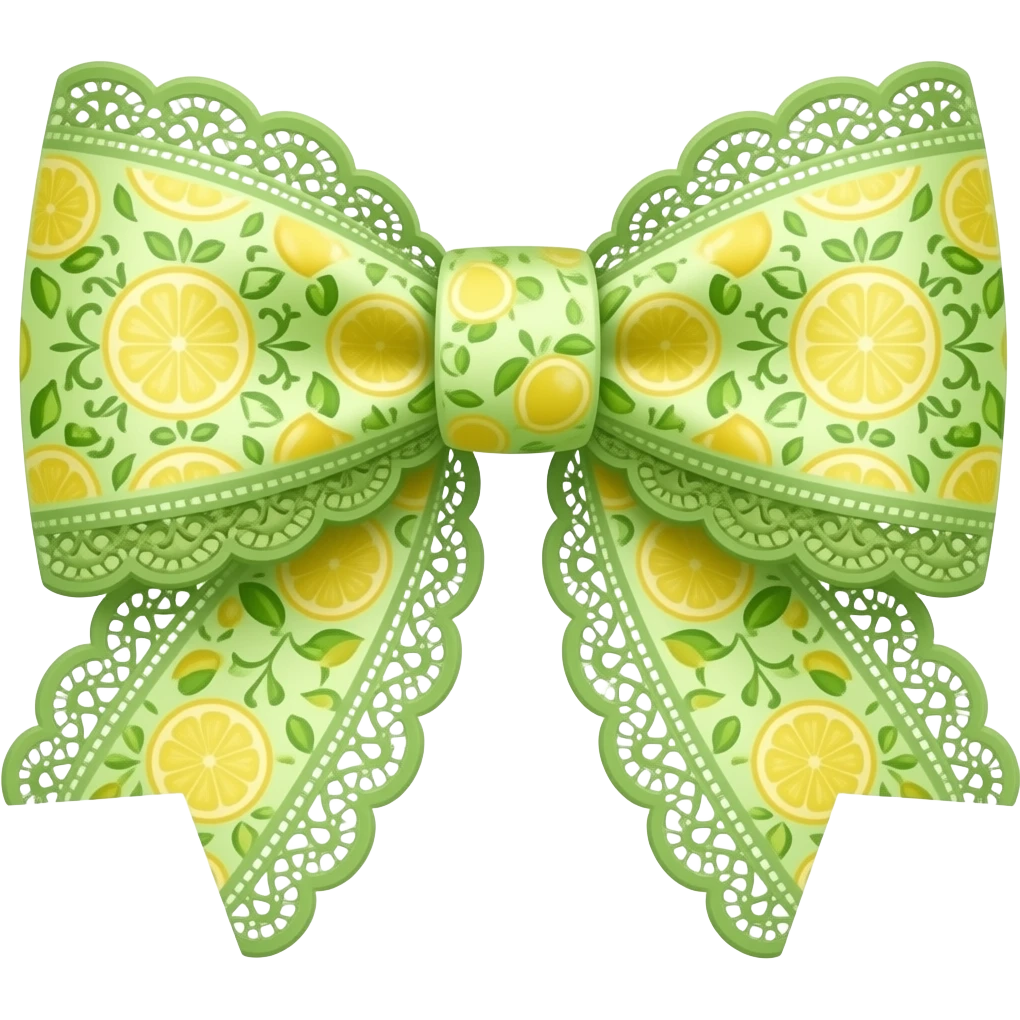 yellow and green with lemon rococo style pattern on bow lace coquette bow emoji