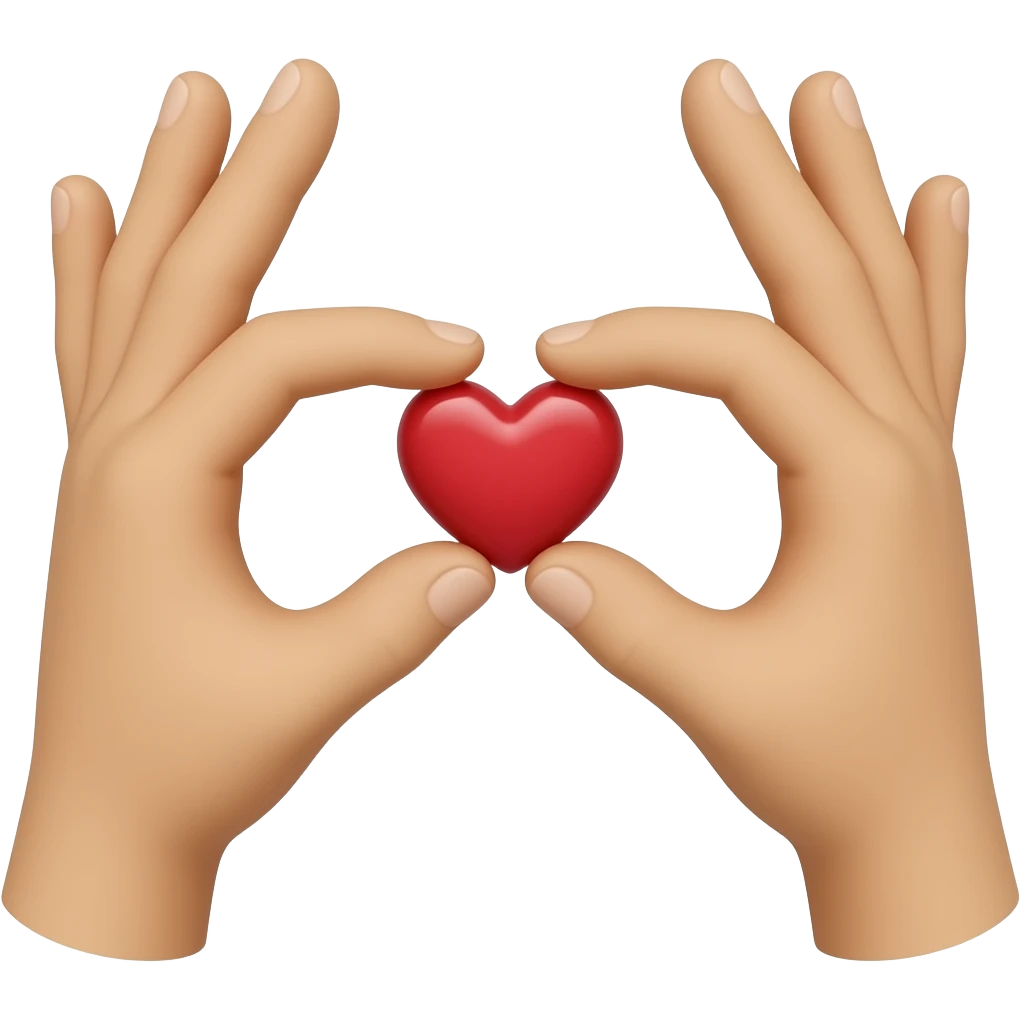Two hands reaching toward each other with a heart in the middle emoji