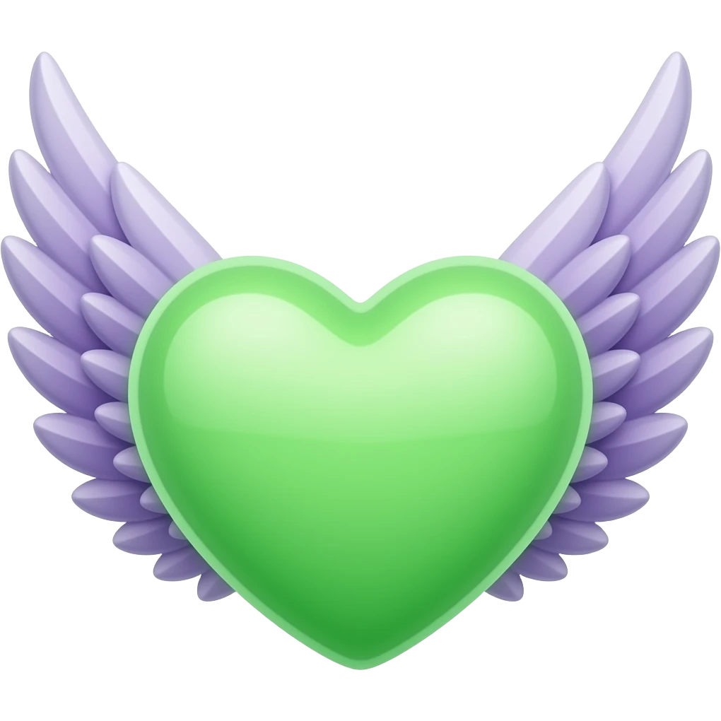 neon green and purple heart with wings emoji