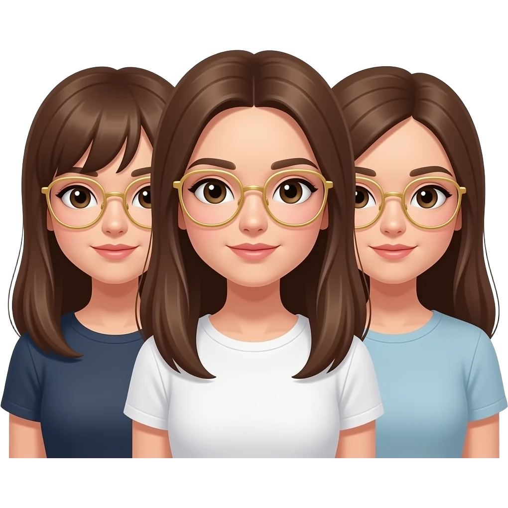 ثلاث بنات اللي بالنص اجعل شعرها بني و لابسة نظارات ذهبية رفيعة جدا emoji