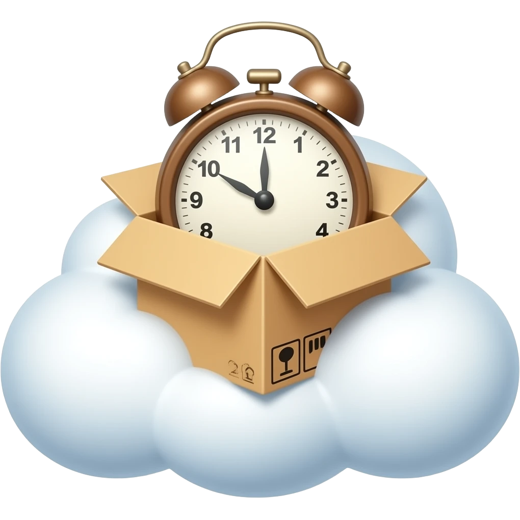 parcel box with a clock in a cloud emoji