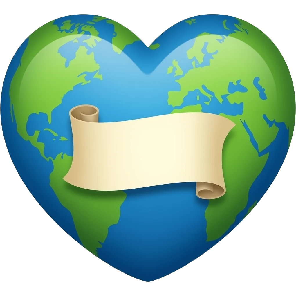 the earth in the shape of the heart and then have a scroll in the middle of it emoji
