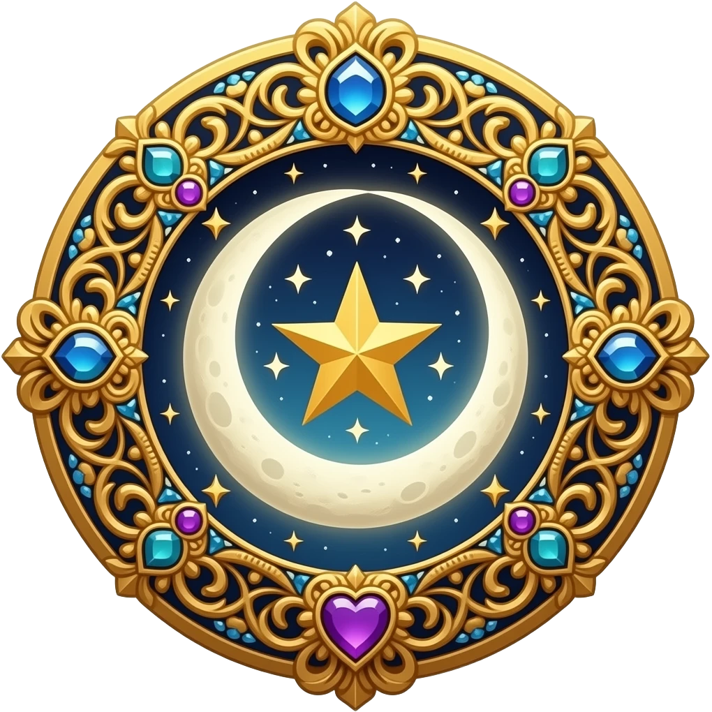 card in tarot style with the moon and the star and heart, very ornamented and embellished emoji