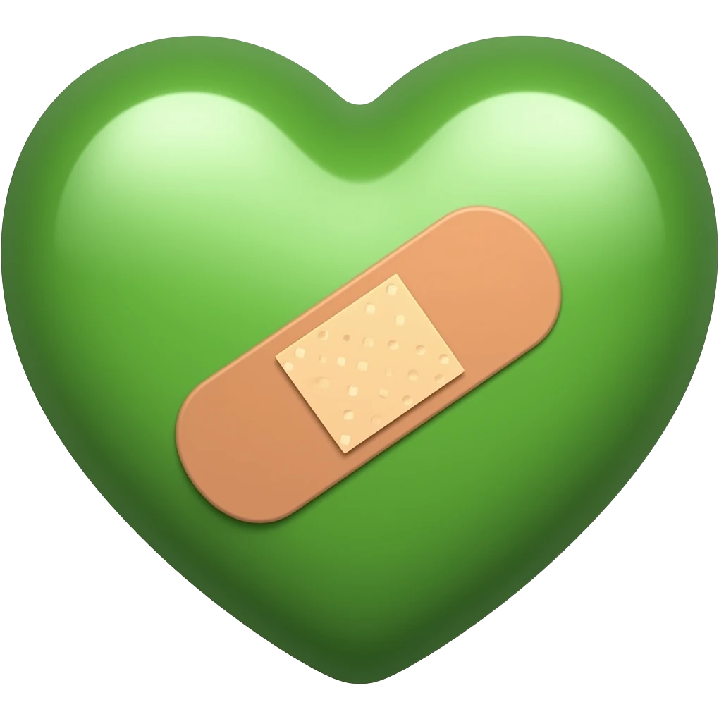 un corazon verde con una curita cantando emoji