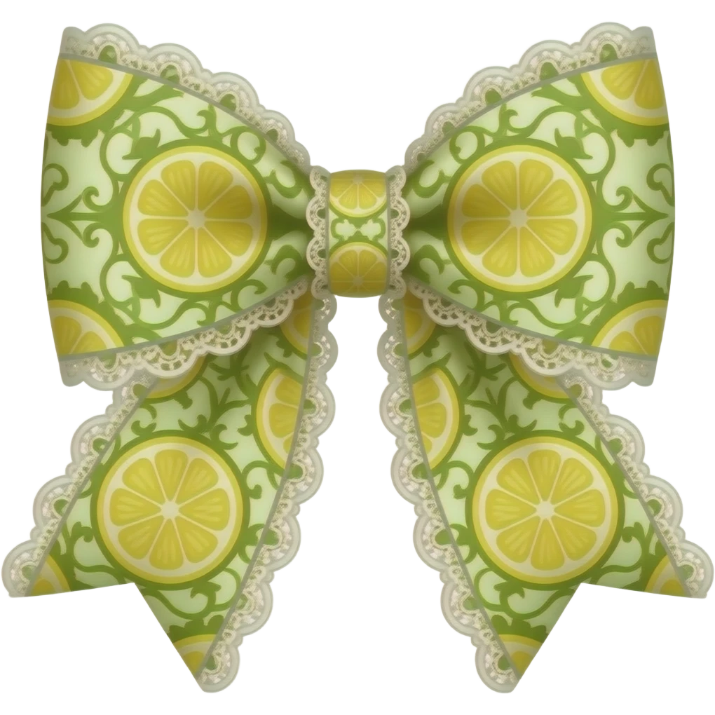 yellow and green with lemon rococo style pattern on bow lace coquette bow emoji