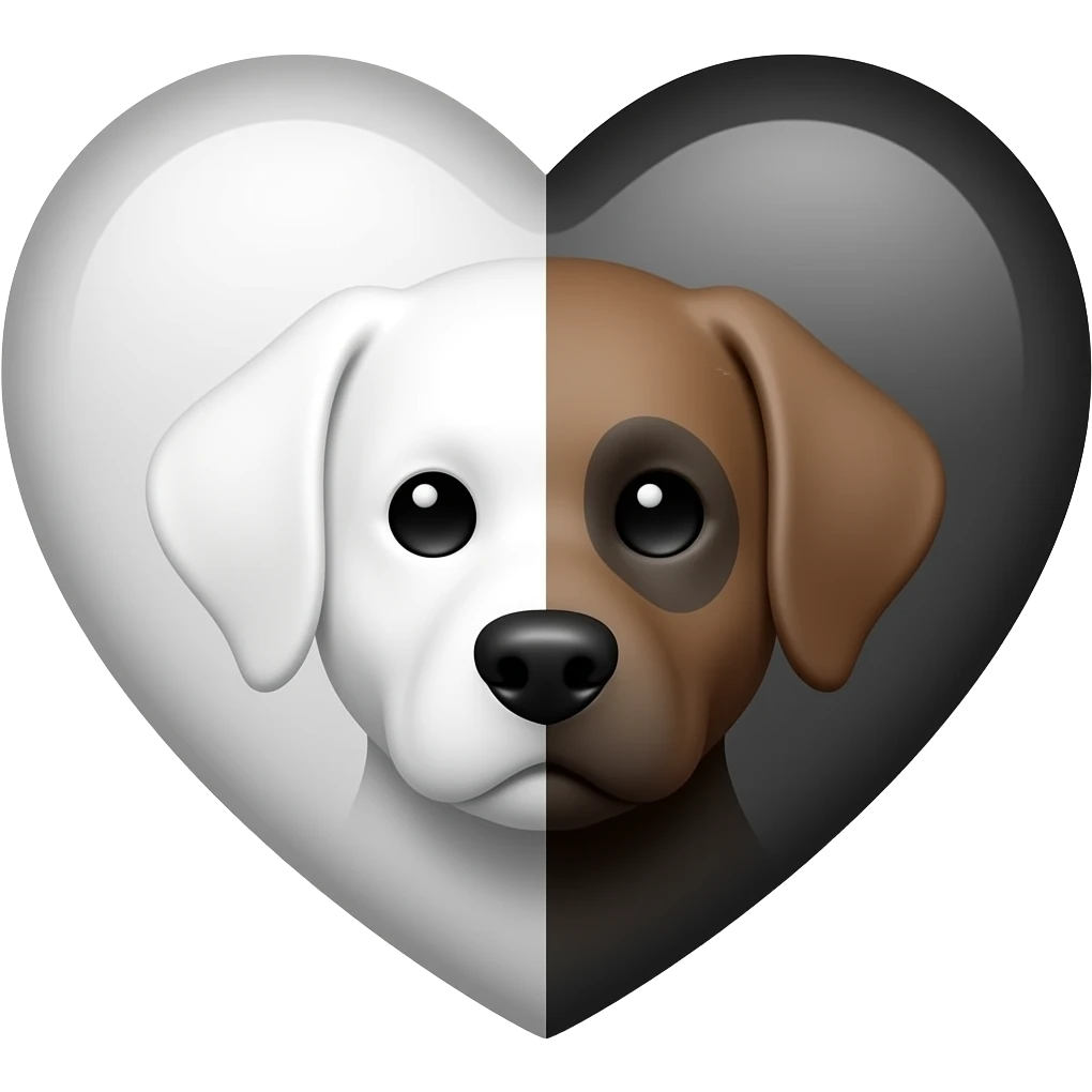 Emoji de corazón mitad blanco mitad negro que recuerde a dos perros que ...