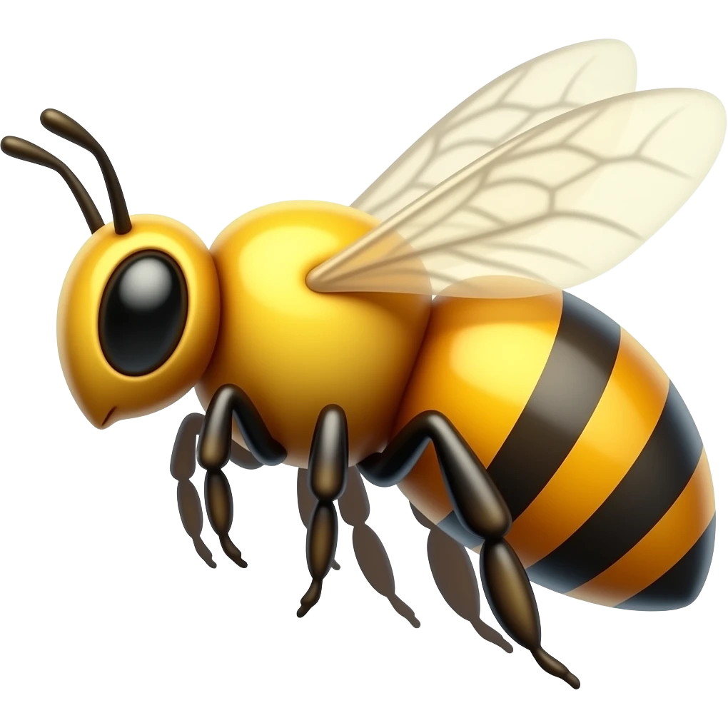 Create high-quality glossy emojis with a vibrant modern style.Make the emojis look premium, shiny, and eye-catching with bright highlights, smooth gradients, soft reflections, and glowing details. bee  emoji emoji