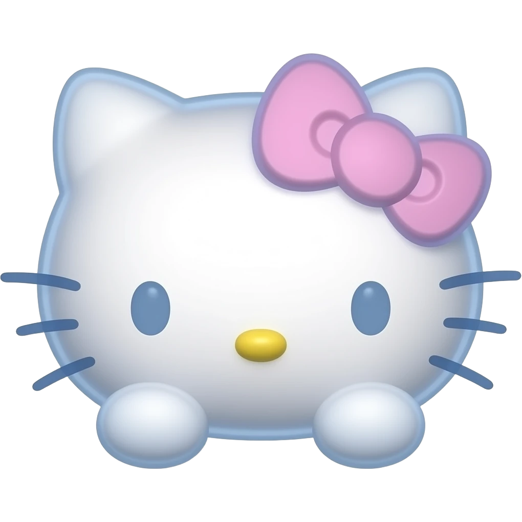 Translucent pink and blue see through hello Kitty head with front paws emoji