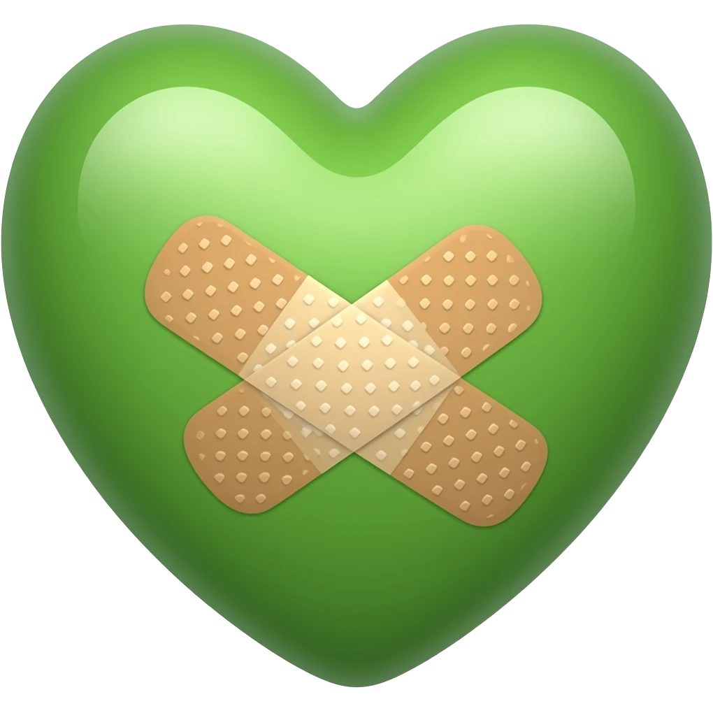 un corazon verde con una curita cantando emoji