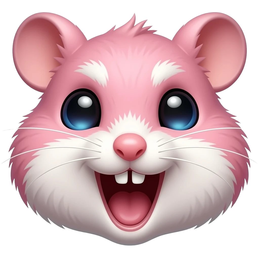 tiny pink hamster twitch emote, screaming aggressively, chaotic gamer energy, glossy eyes, transparent background, meme emote style emoji