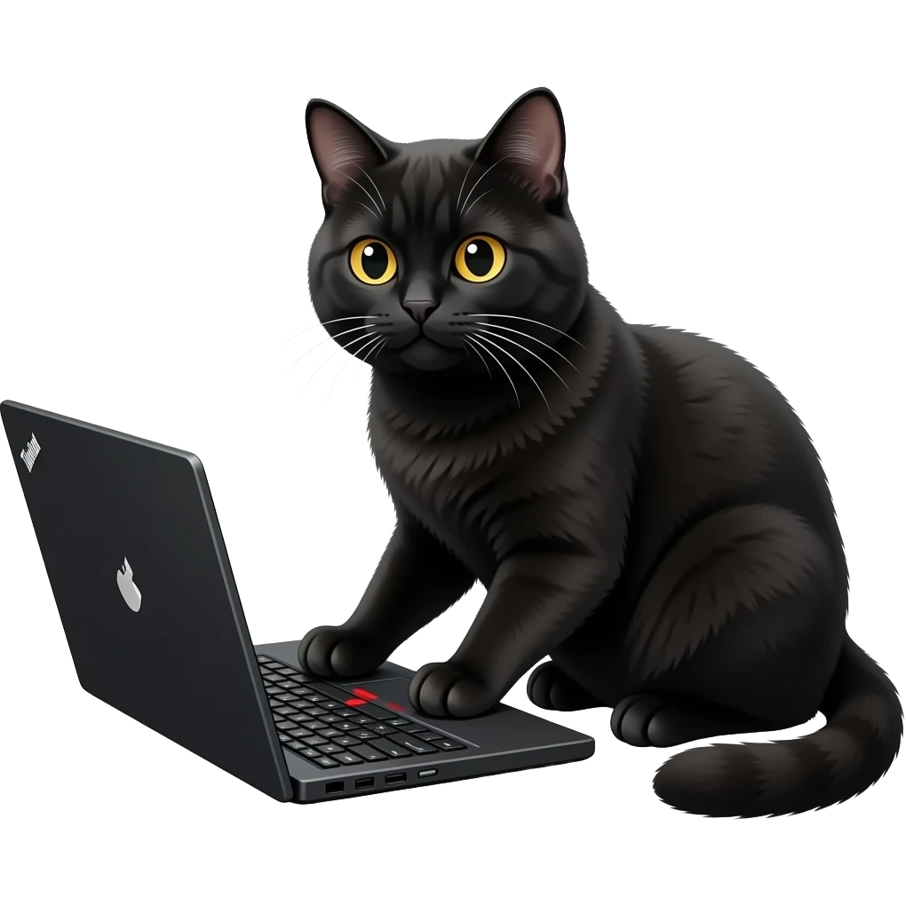 Black Scottish Fold cat typing on black ThinkPad laptop with red ...