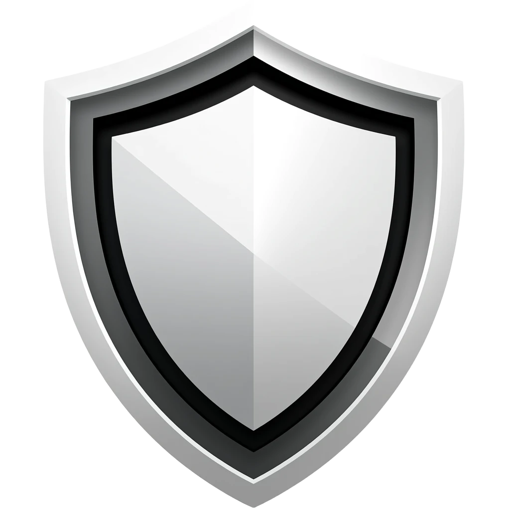 Abstract subtle shield corporate logo, pure black and white flat design, no highlights, no complex lines or textures. Minimalist geometric style, low-key steady atmosphere, symbolize security and stability, clean vector icon, no gradient, no fancy decorations. emoji