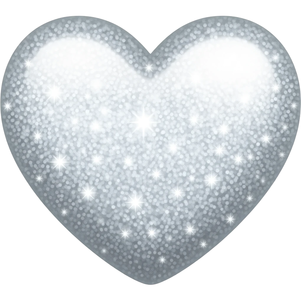 A white glitter, shinning heart with bright sparkles emoji