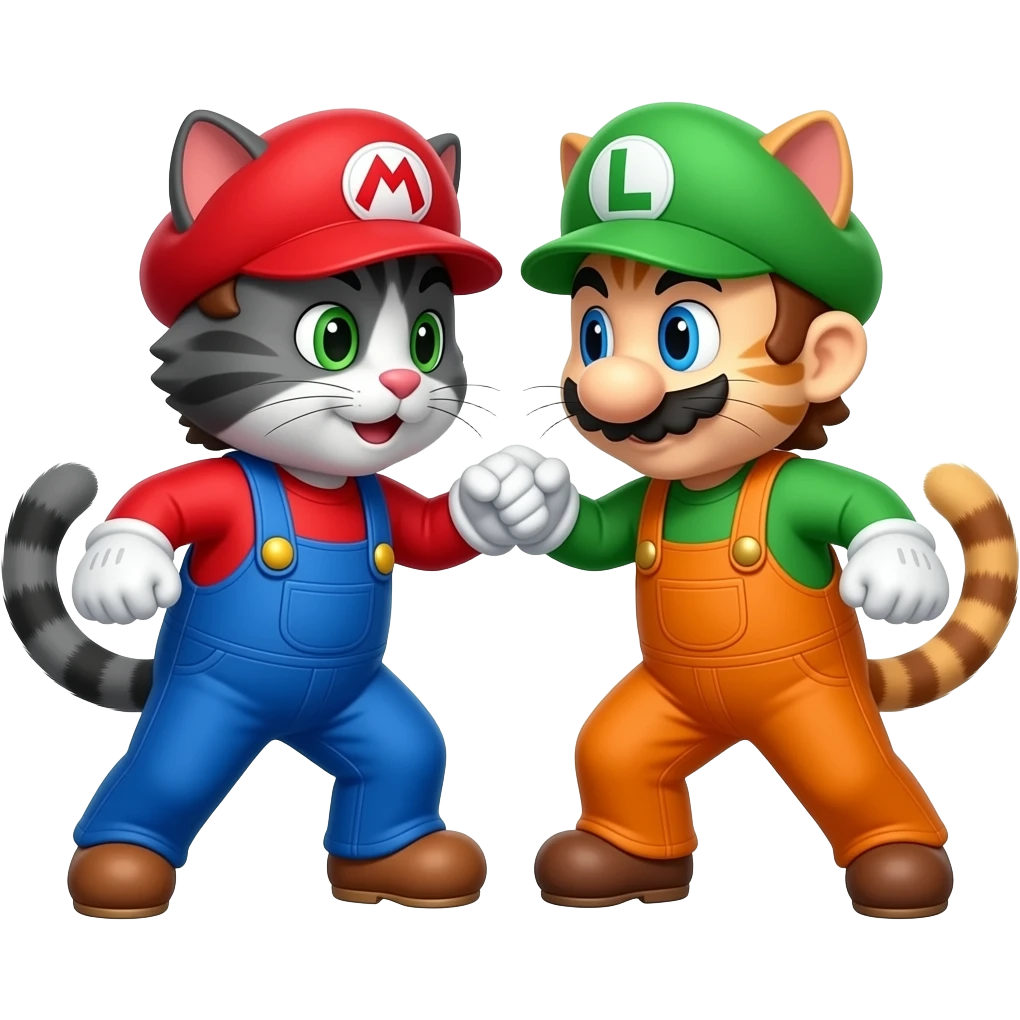 cat looking like mario fighting a cat looking like luigi emoji