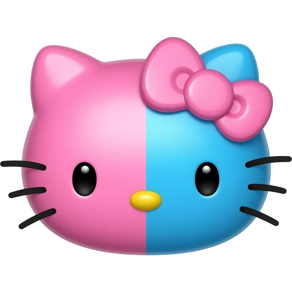 Half pink and half blue gummy hello Kitty head emoji