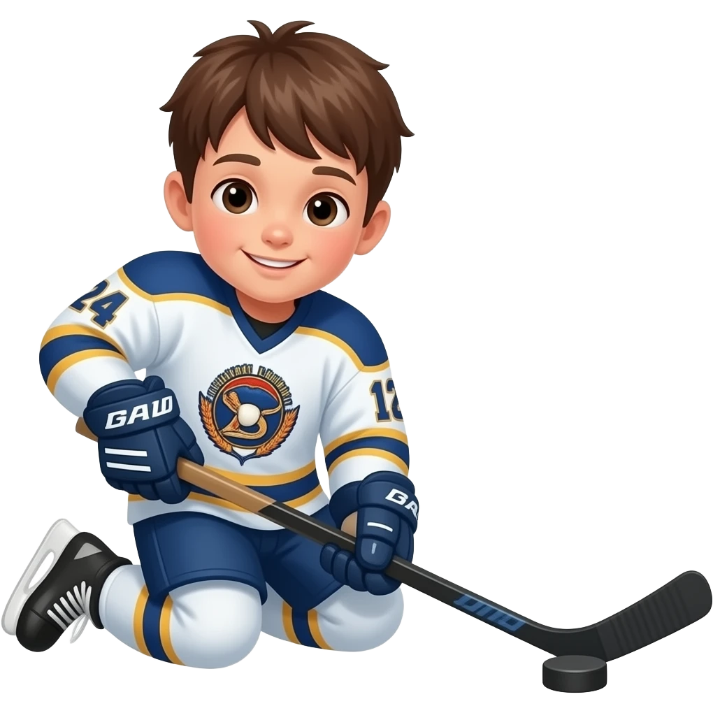 en liten gutt som sitter å spiller hockey emoji