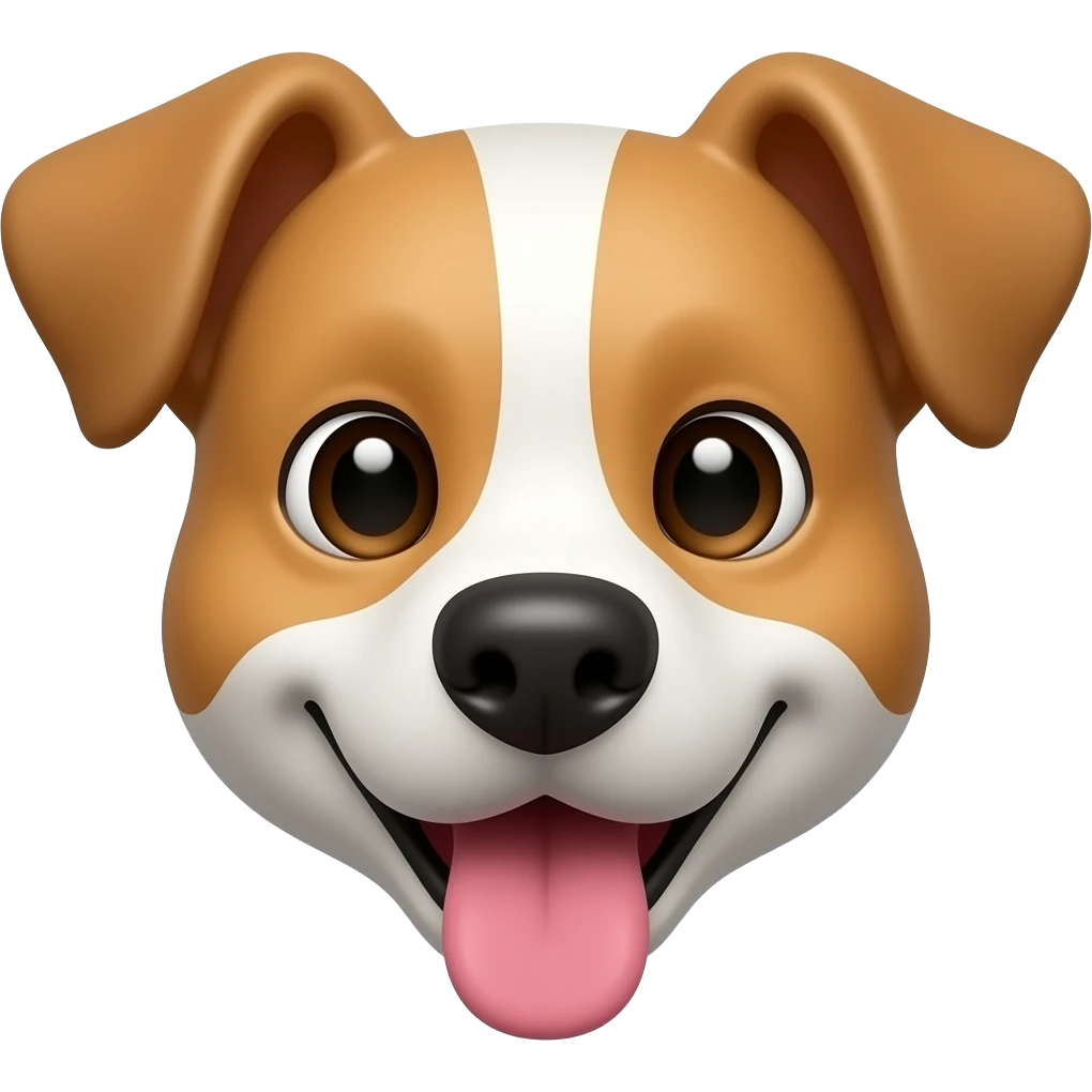 A friendly, cartoon-styled face of a dog, looking forward. Depicted as the face of a dog of various breeds, generally light-brown and white, with pointed or floppy ears and its tongue hanging out. emoji