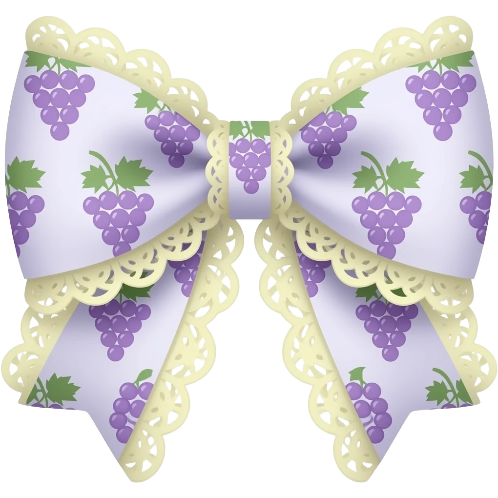 light purple and ligth yellow with grape pattern on bow lace coquette bow emoji