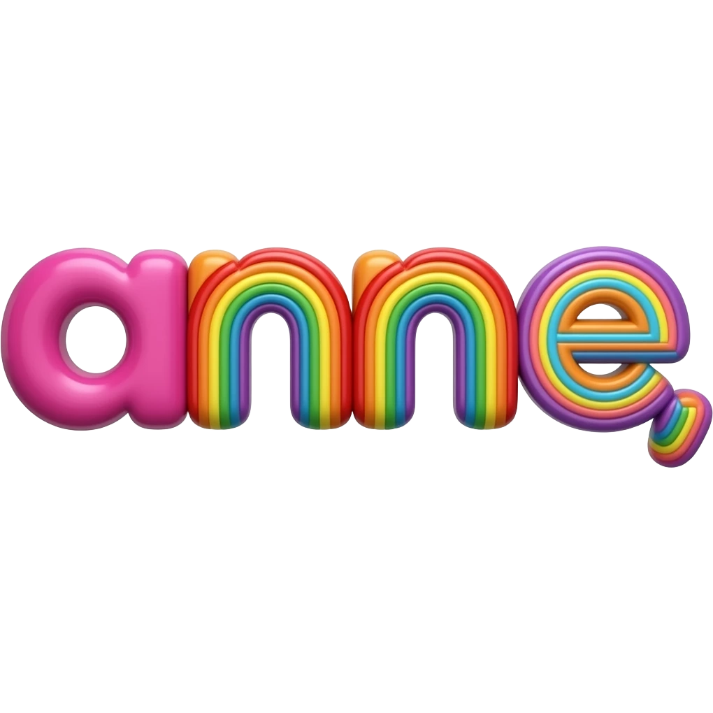 name "anne" in hot pink, 3D style typography lettering, each color of the rainbow as a border outlined around each letter, isolated, 3d rendering, no emoji icons no emoji faces and must have no human figures emoji