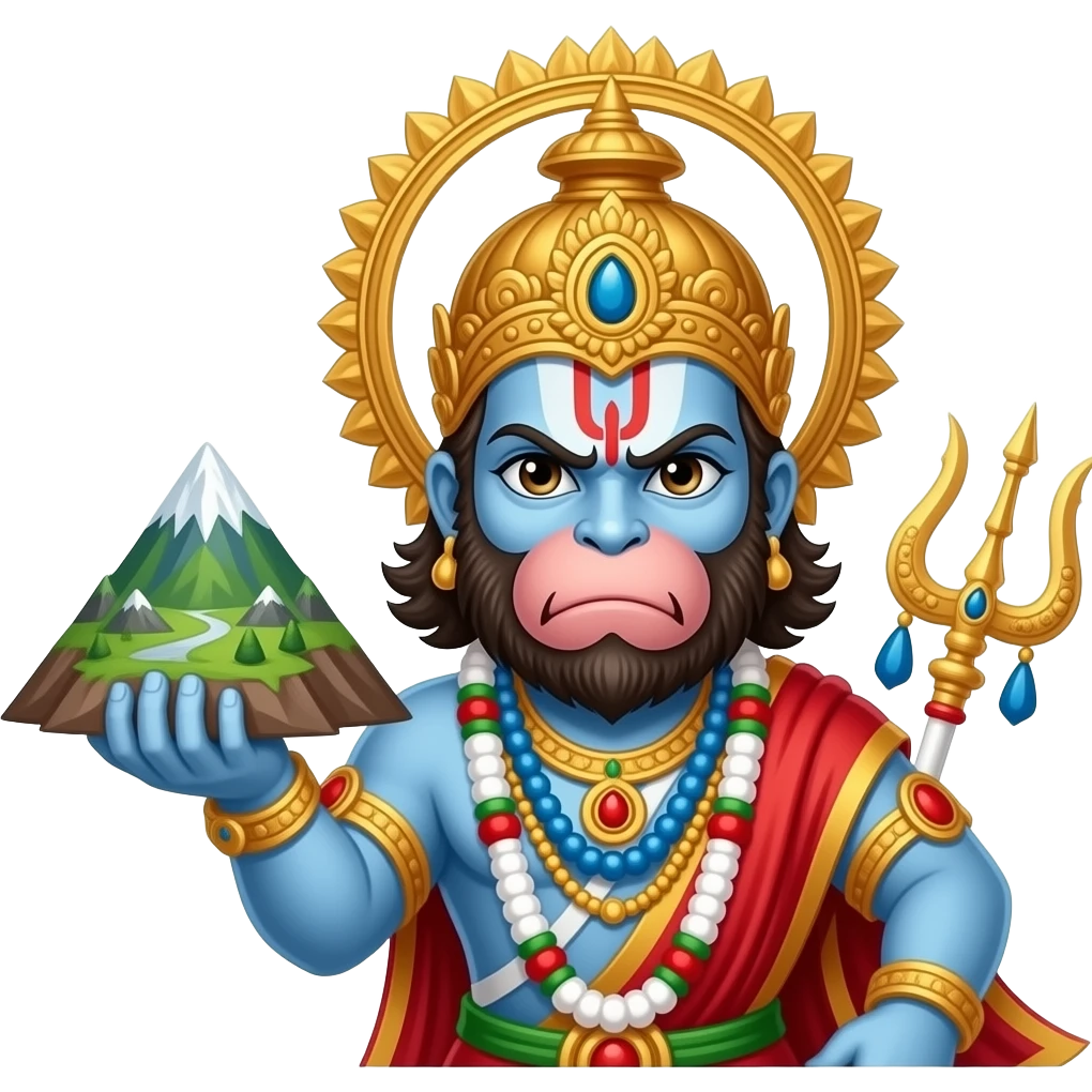 aggressive lord hanuman ji with mountain in one hand emoji
