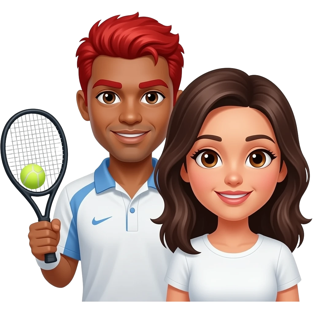 Un homme metiss redlocks qui joue avec deux femmes brunes bronzé yeux marron au padel emoji