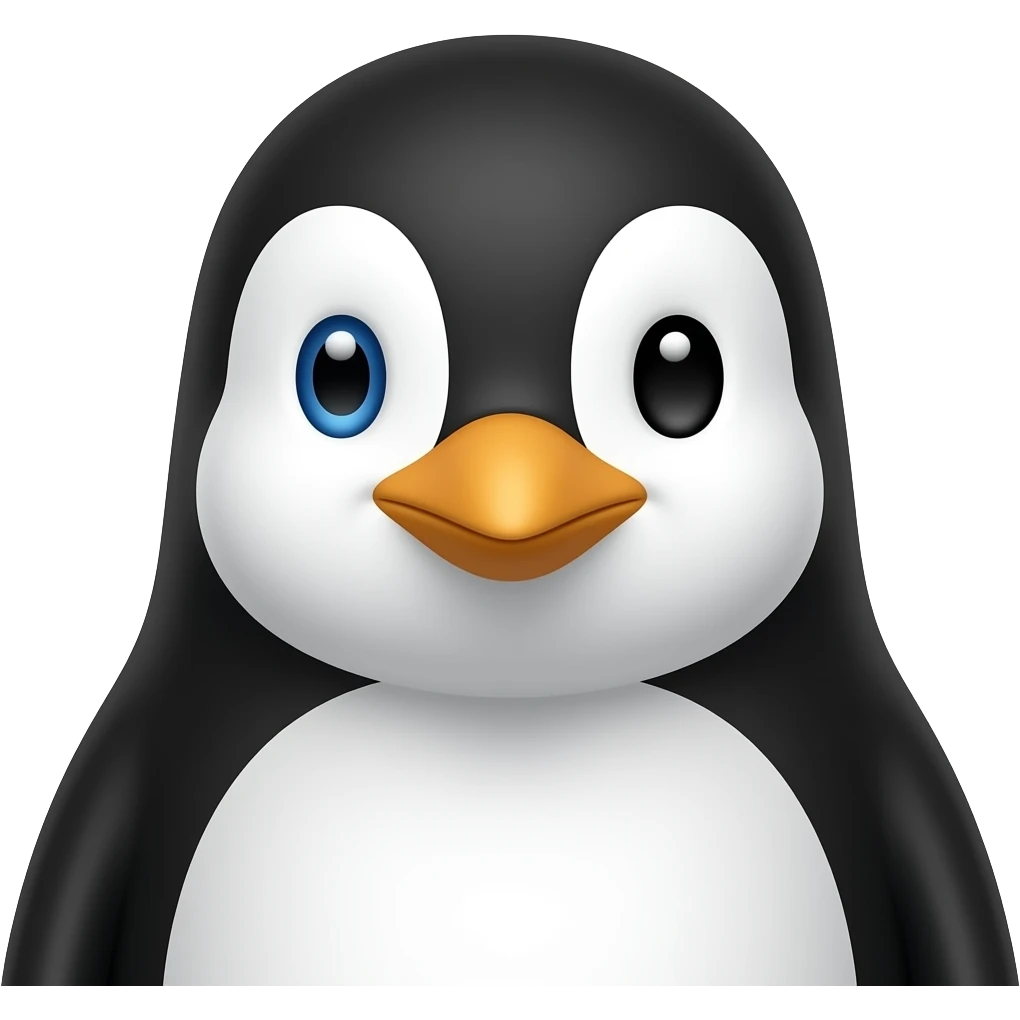 Make a penguin emoji , minimalistic, one eye is loading, neutral expression emoji