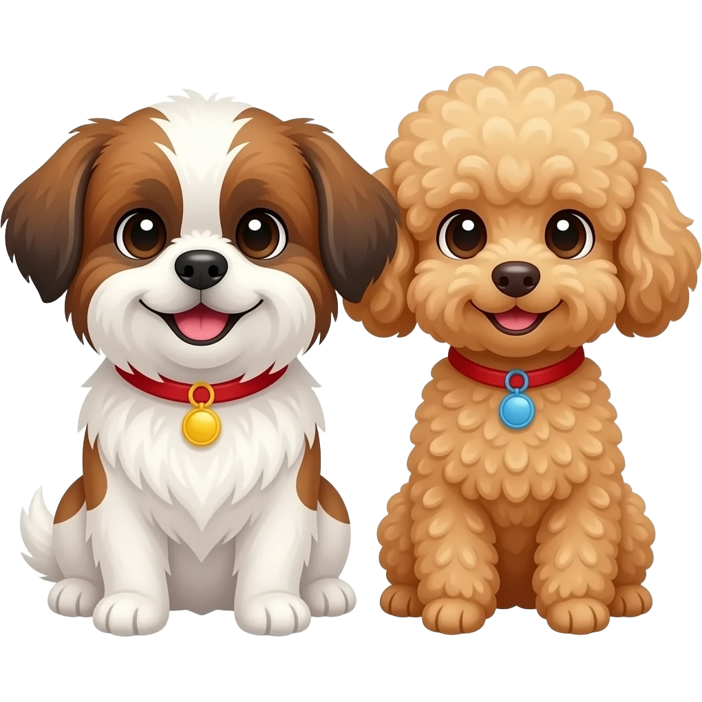 Smiling cute medium brown and white Shihtzu and light brown toypoodle  sitting emoji