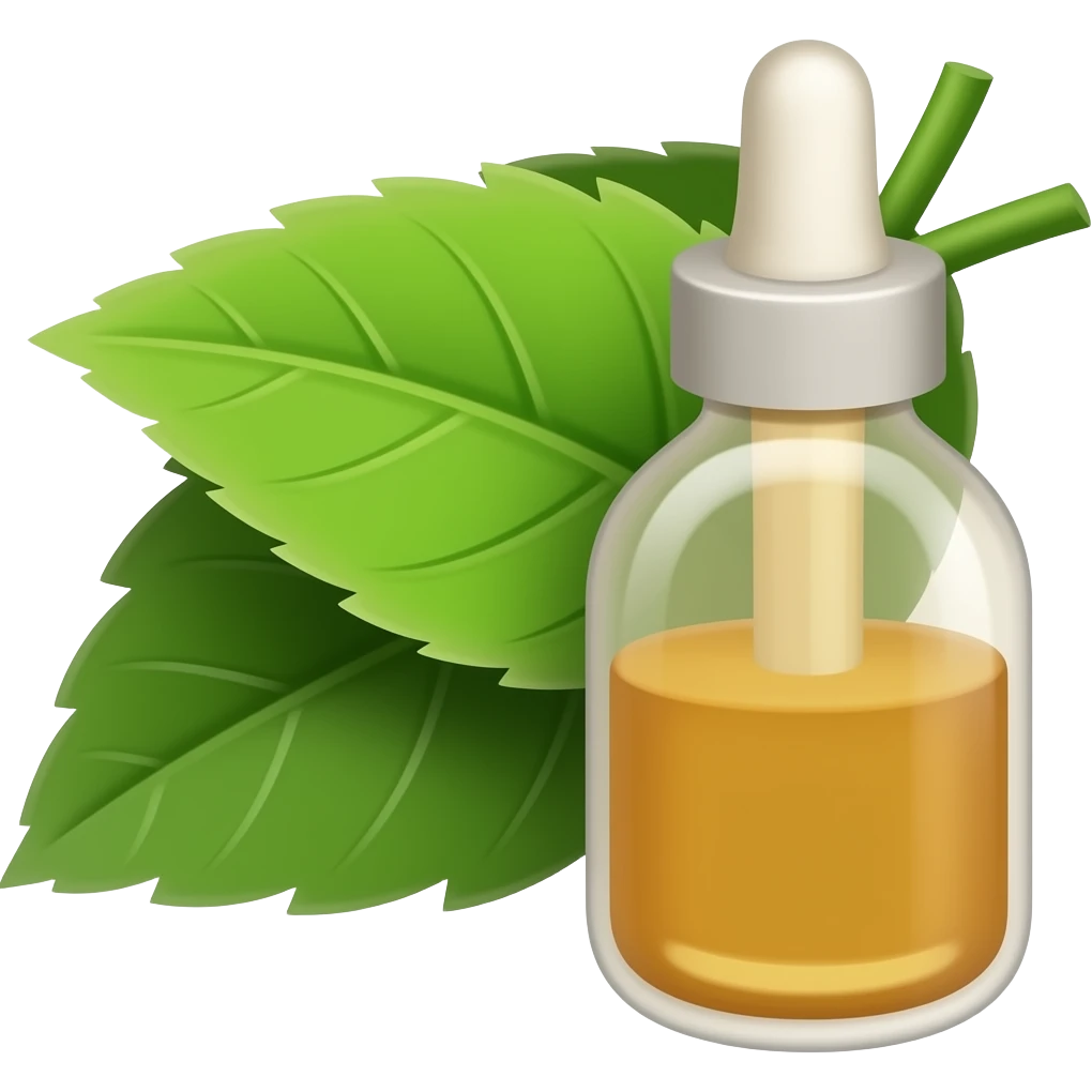 liquid medicine beside leaves emoji