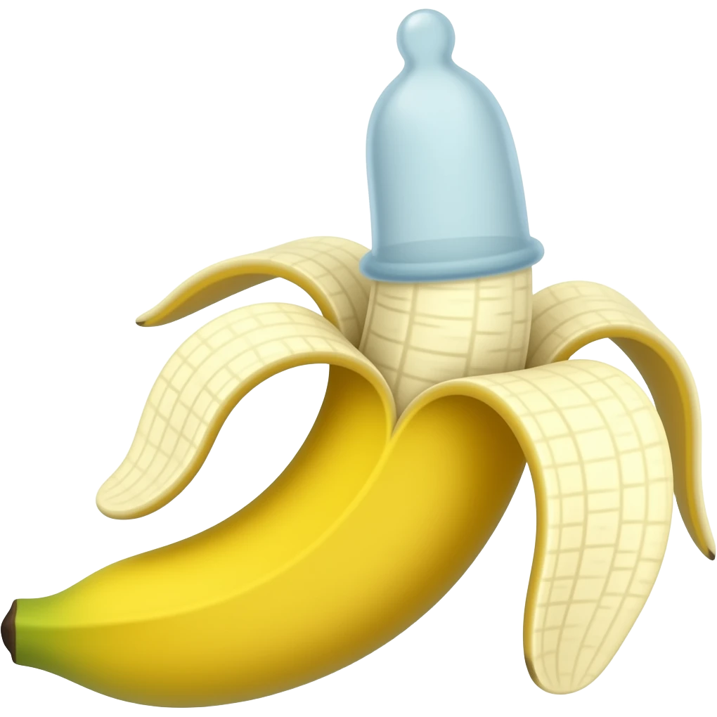 Condom pulled onto a banana emoji