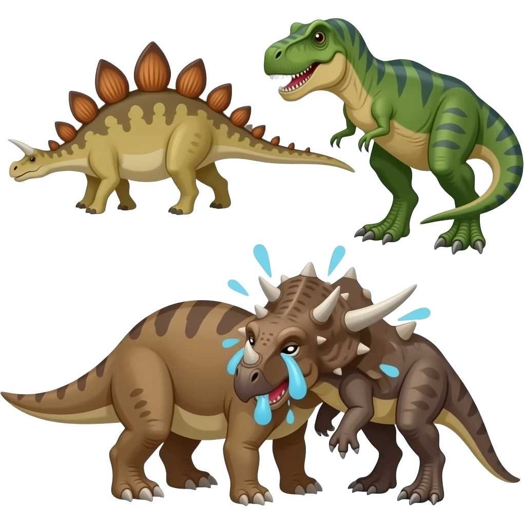 Triceratops,stegosaurus and ankylosaurus triceratops comforts T. rex hits T. rex T. rex cries emoji