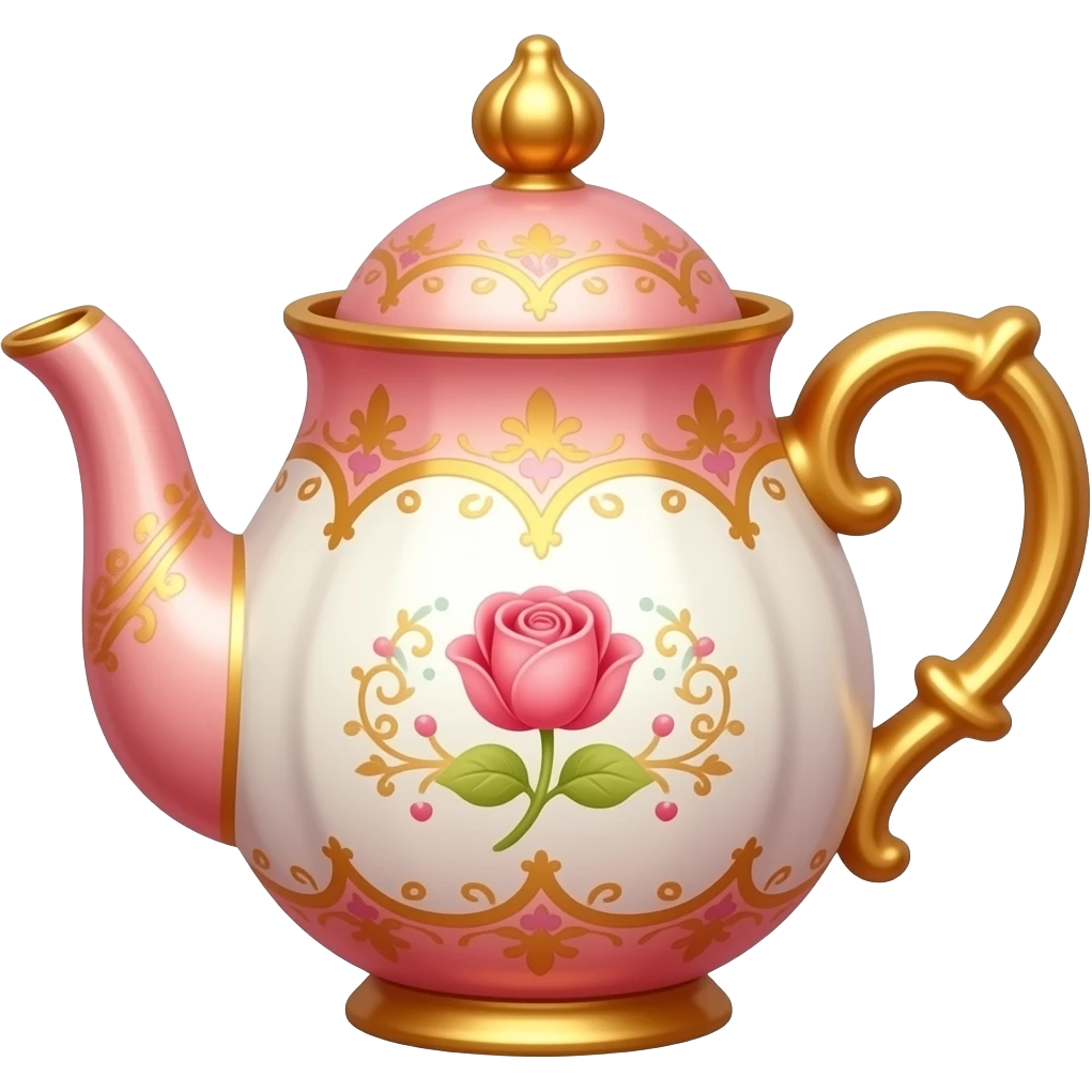 Reddish-pinkish and gold and white warm-colored romantic vintage fancy tea pot emoji