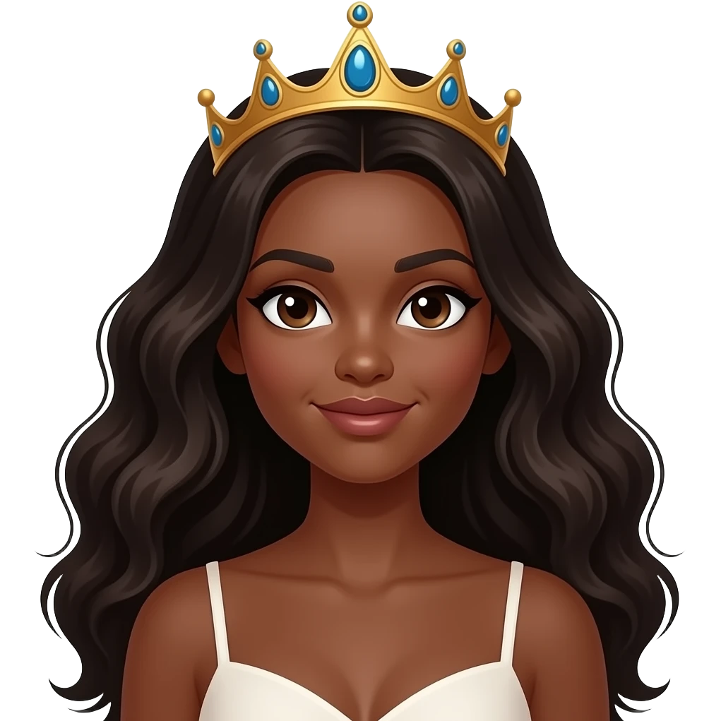 Queen dark skin flowing hair emoji