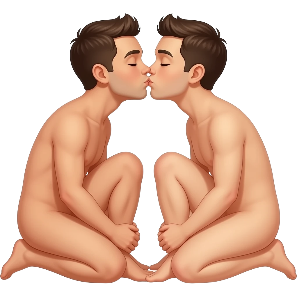 Two completely naked men kissing a naked womens  feet emoji
