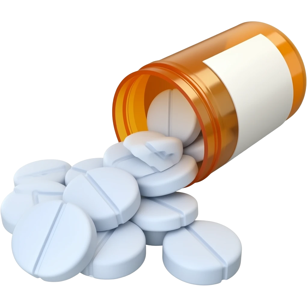 Spilled Prescription bottle of round white pills emoji
