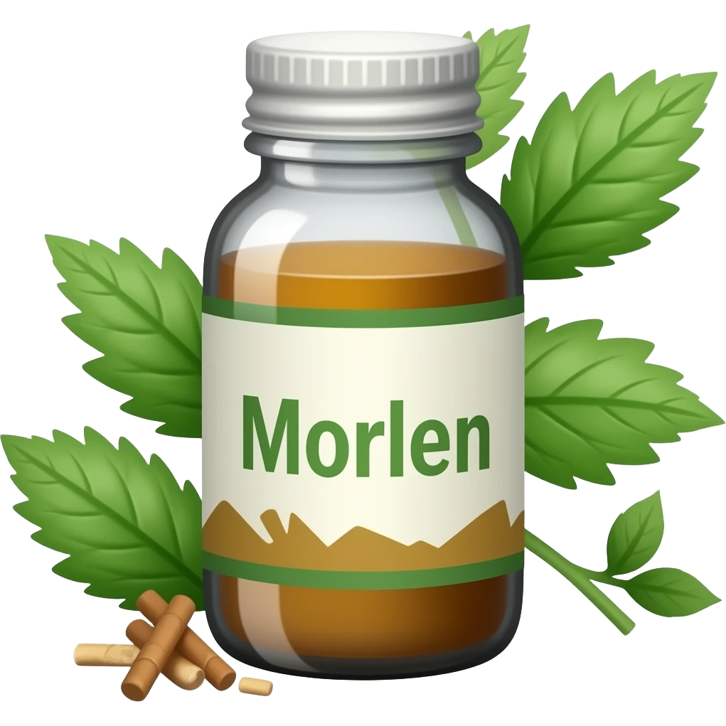 plant based medicine bottle called morlen emoji