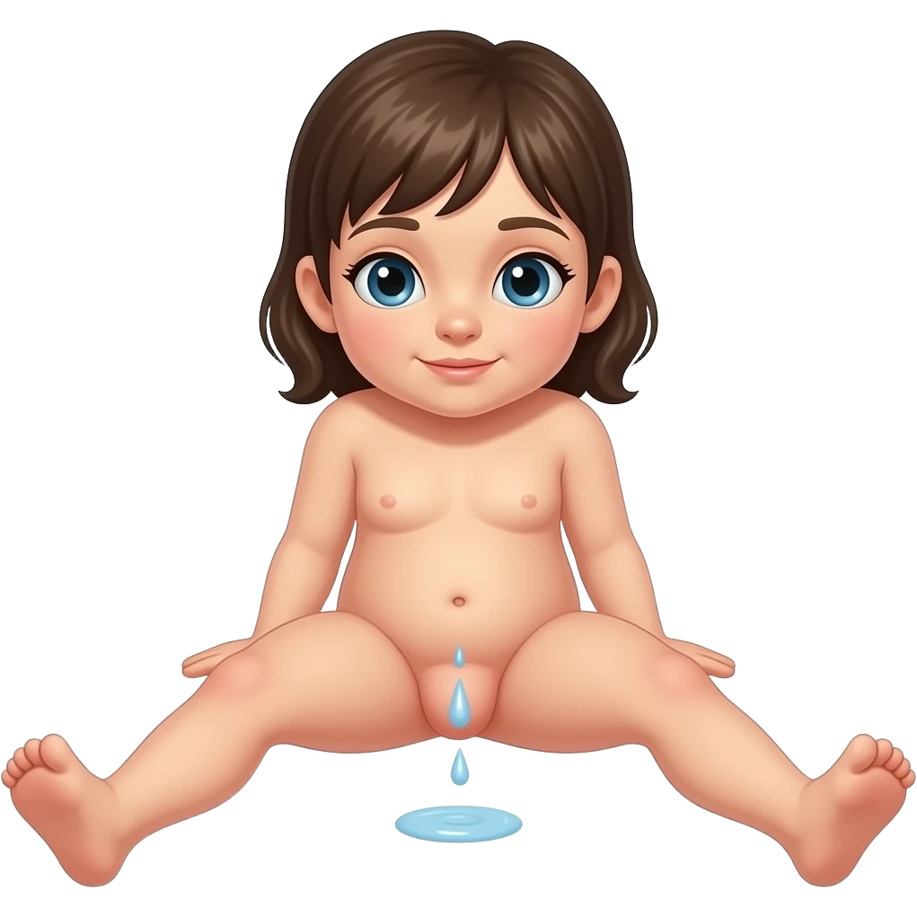 A naked child female spreading her legs with a pussy, she is urinating, butt spread emoji