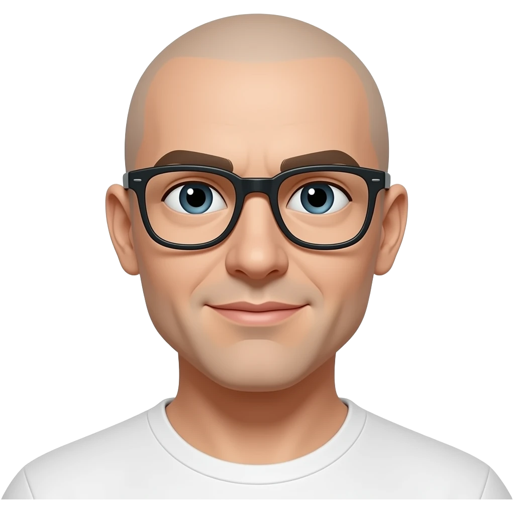 bald with glasses, skin tone: white emoji